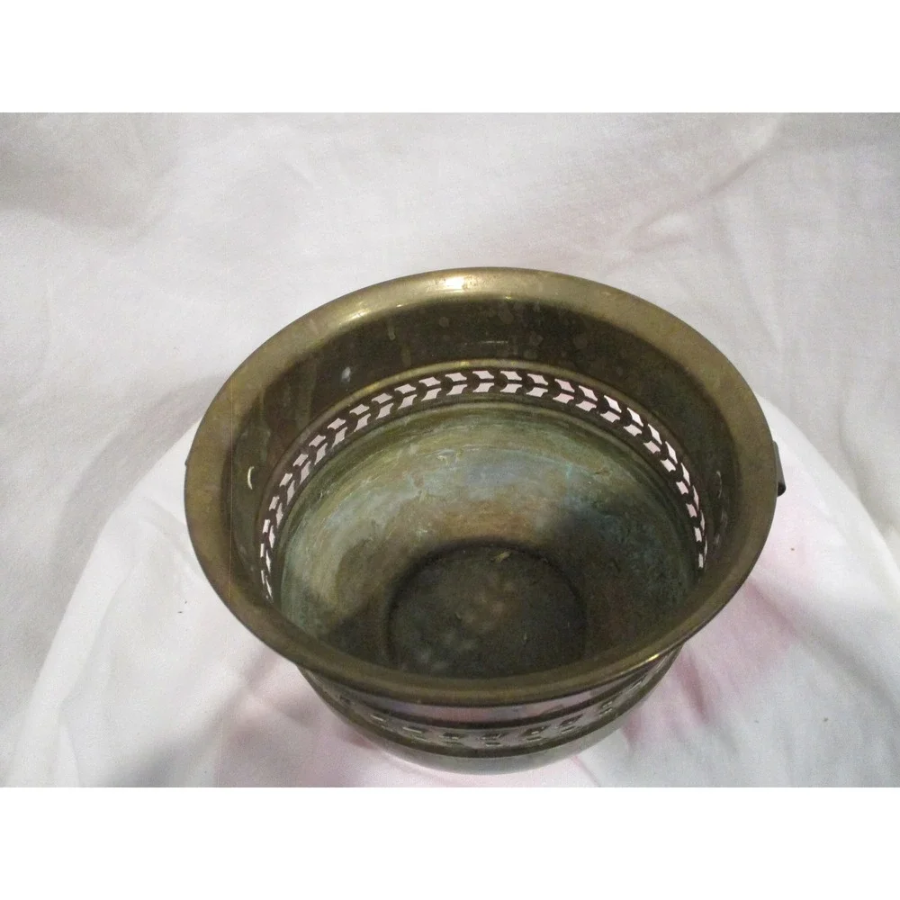 Brass Bowl, ring‎ handles made in India planter midcentury centerpiece catchall